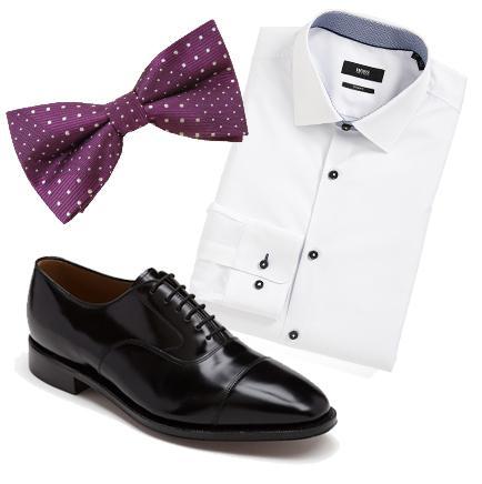 Our suggestions: a nice dress shirt can be matched with a colorful bow tie with a pattern.
