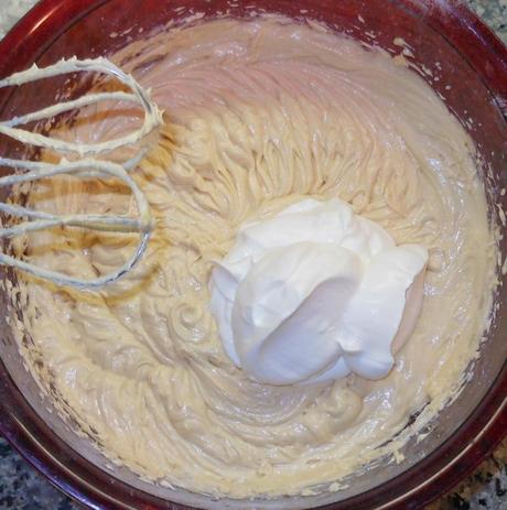 Next, I added 1 cup of sour cream and mixed well.  