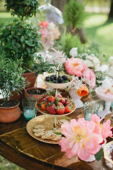 Tiered Tray with Fruit And Flowers Garden Party