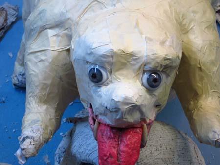 paper mache dog-eyes