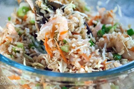 Lettuce Wraps with Chard, Shrimp, Brown Rice and a Spicy Peanut Sauce