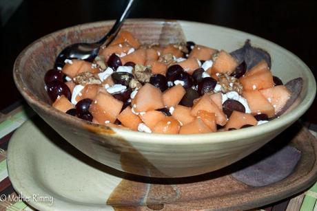 Fruit Salad with Cantaloupe, Grapes, Walnuts and Goat Cheese