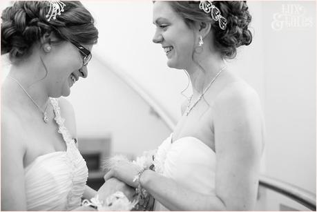 Bride cries at first look same sex wedding