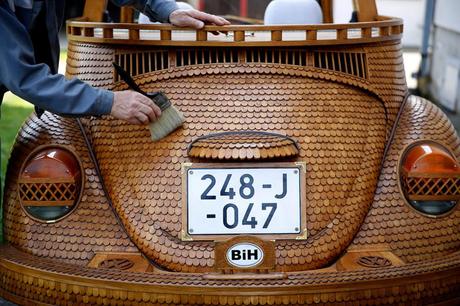 Wooden Volkswagen Beetle Made by Bosnian Pensioner