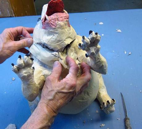  paper mache dog- fix head hole