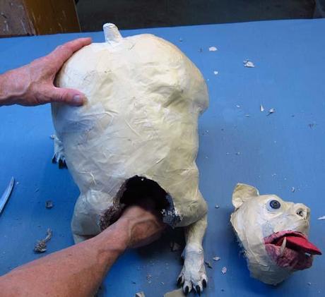 Paper Mache Bulldog-Toes, Feet, and a little Cloth Mache