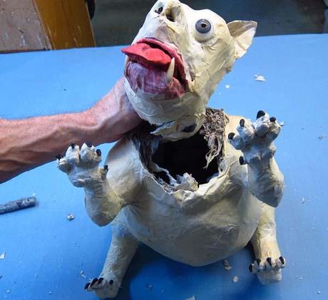  paper mache dog- cut off head