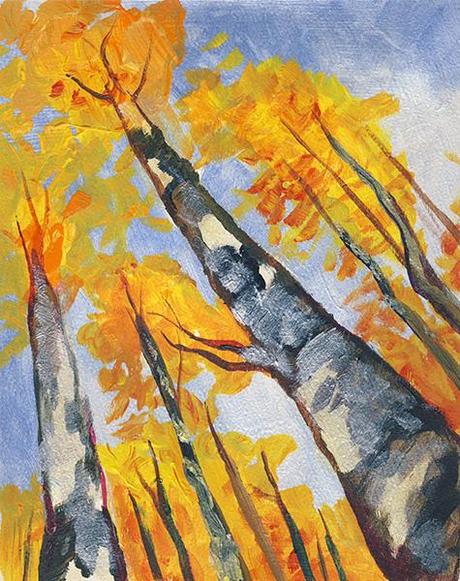 Study of Fall Birch Forest. 10” x 8” (14” x 11” matted), Acrylic on Paper, © 2014 Cedar Lee