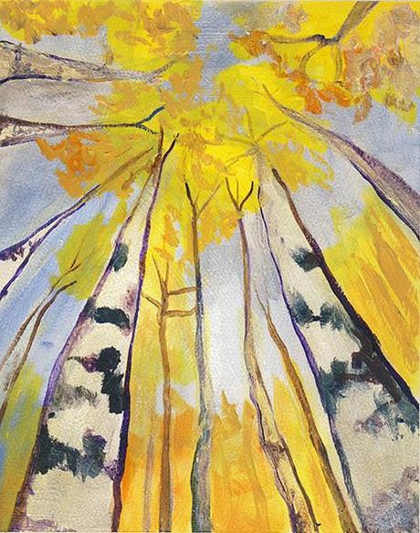 Study of Yellow Birches. 10” x 8” (14” x 11” matted), Acrylic on Paper, © 2014 Cedar Lee