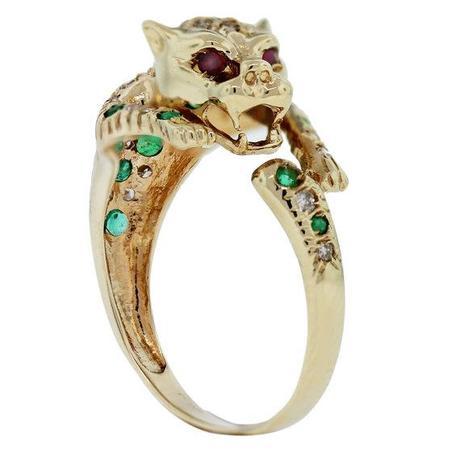 Vintage gold panther ring with emeralds rubies and diamonds