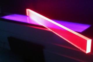 Quantum dot LSC devices under ultraviolet illumination.