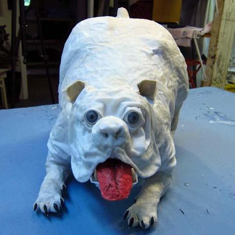 paper mache bulldog- finish cloth mache
