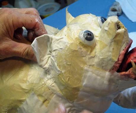 paper mache bulldog-cloth mache ear2