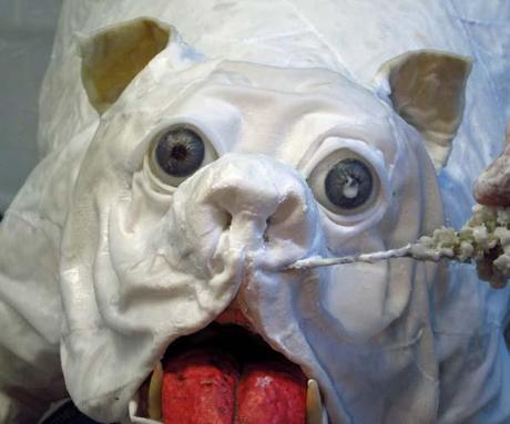 paper mache bulldog-cloth mache nose2