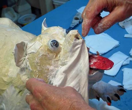 paper mache bulldog-cloth mache cheek