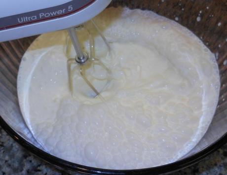 Mix the sugar and cream together.  I use a hand mixer, because it's so much easier.  My Kitchenaid stand mixer is even faster.  I've made it by hand, too, with a whisk.  It takes about 10 minutes, but it's still worth it!