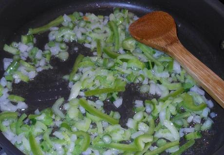Then I added some green pepper and continued cooking on medium-high heat.