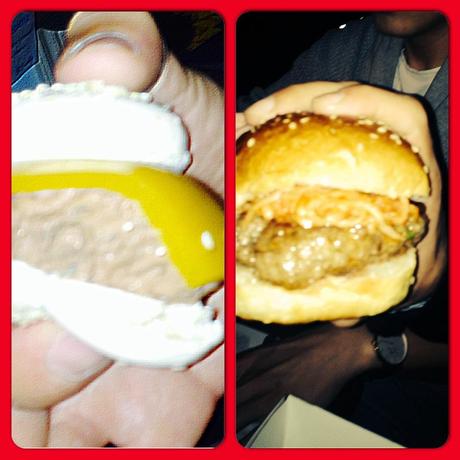 Macaron Choco & Passion fruit burger VS. Juicy cheesy meaty burger