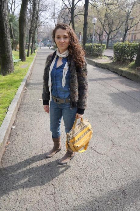 Oh it’s the Spring? Can someone please tell that to the weather! #momstyle, fashion trends for mom, jean top and jeans, all jean look, stefanel fuzzy sweater jacket, sweater jacket, how to wear all jean look.