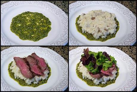 Bisteca ala Panzano’s – Flank Steak with Mashed Potatoes, Pesto and Gorgonzola Cheese