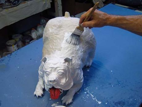paper mache bulldog- paint white