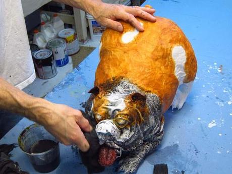 paper mache bulldog- wipe face