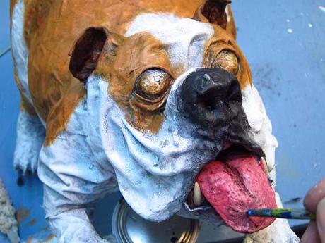 paper mache bulldog- paint tongue