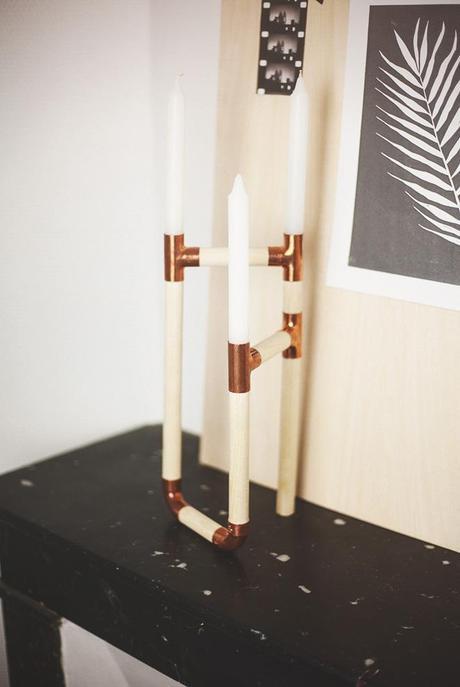 DIY candle holder with copper and wood