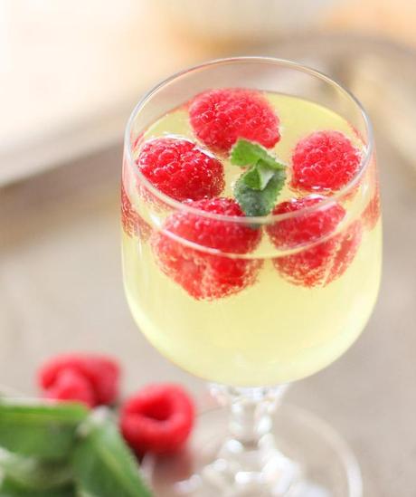 Limoncello and Prosecco Cooler with Raspberry Ice Cubes