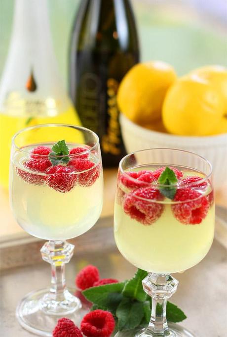 Limoncello and Prosecco Cooler with Raspberry Ice Cubes