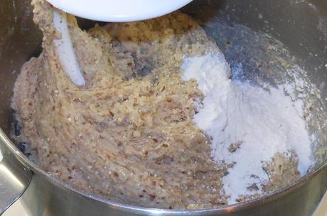 The dough was a tiny bit too wet, so I added another 1/4 cup of all-purpose flour and mixed well.  Once everything was incorporated, I turned the mixer to medium and let it knead the dough for about 5 minutes.  