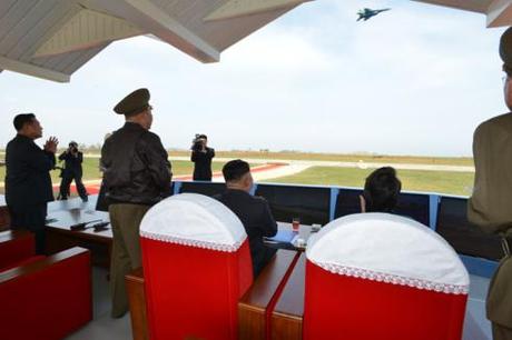 Kim Jong Un watches the flight drill competition