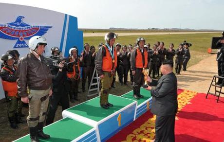 Kim Jong Un presents awards to successful participants in the KPA Air and Anti-Air Force flight drill competition