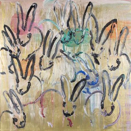 hunt-slonem-bunnies-metallic-gold-2014