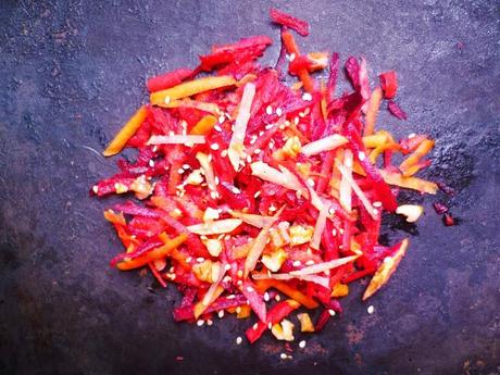 nutty beetroot, nashi pear and carrot salad