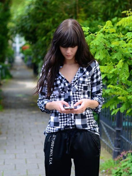 outfit gingham black white shirt