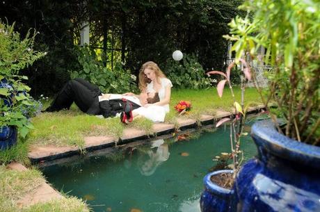 Outdoors wedding next to pond