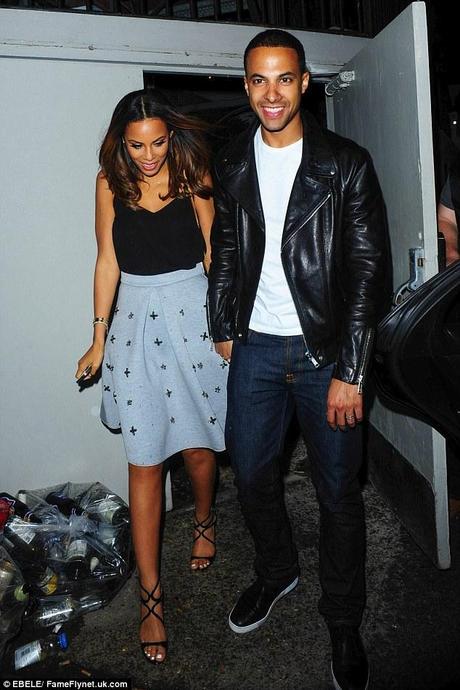 Rochelle Humes H&M Grey Embellished Skirt Black Camisole Top Cage Heels