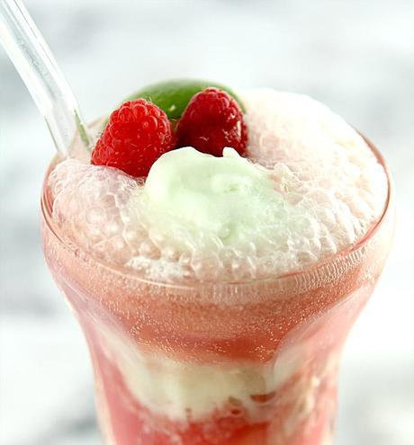Raspberry and Lime Sherbet Float with Prosecco