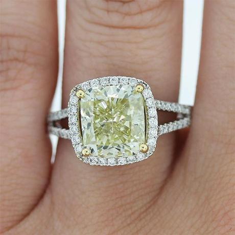 Split Shank Halo Engagement Ring With Fancy Yellow Cushion Cut
