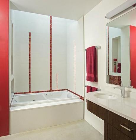 Red and White Tile Bathroom