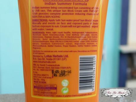 Lotus Herbals Safe Sun Block Cream SPF 30 Review