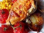 Cheese Stuffed Chicken with Roasted Potatoes Cherry Tomatoes