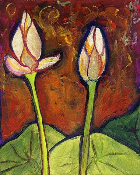Study of Lotus Buds. 10” x 8” (14” x 11” matted), Acrylic on Paper, © 2014 Cedar Lee