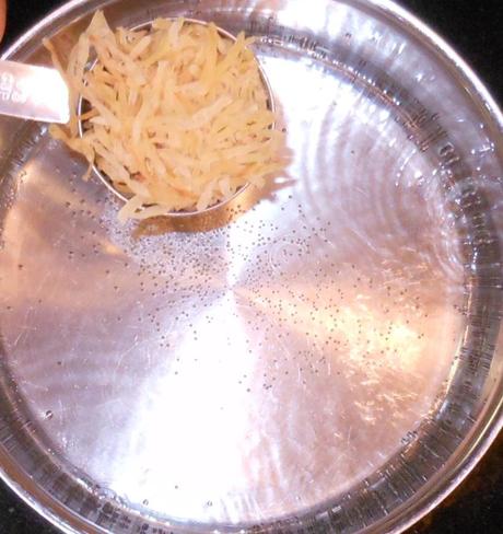 I started by bringing 2 cups of salted water to a boil.  Then I added 1/2 cup of dehydrated Provident Pantry Hash Browns.