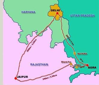 Classic Golden Triangle Route. - map from indiarentalcars.com