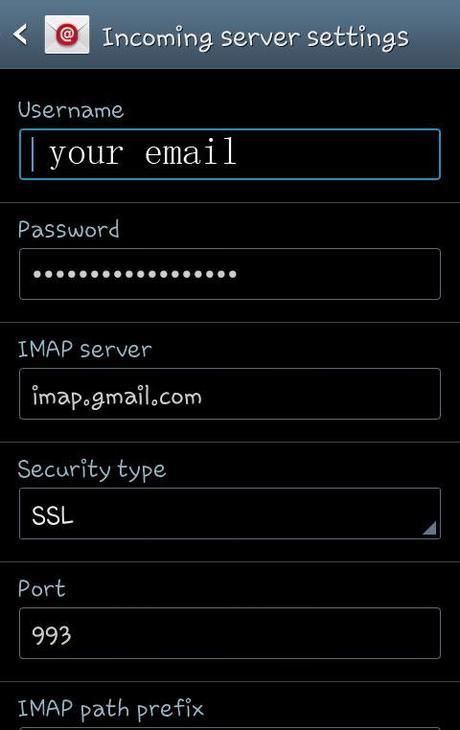 How To Setup Google Apps Mail In Samsung or Android Phones incoming imap setting