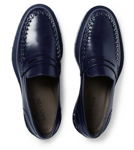Loafers With Bite:  Lanvin Metal-Embellished Leather Penny Loafers