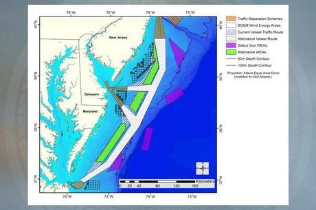 Current and alternate vessel routes can be seen in this graphic, with two options for wind energy areas shown.