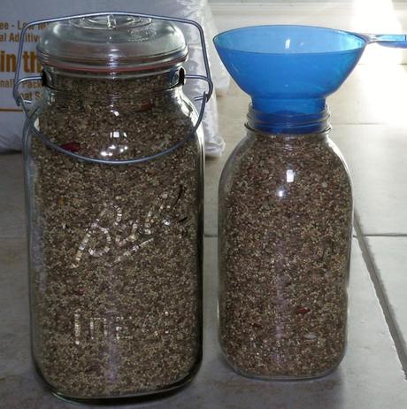 Of course, I wanted to keep some Ezekiel mix out for me to play with, so I poured some into my 1 gallon and 1/2 gallon mason jars.